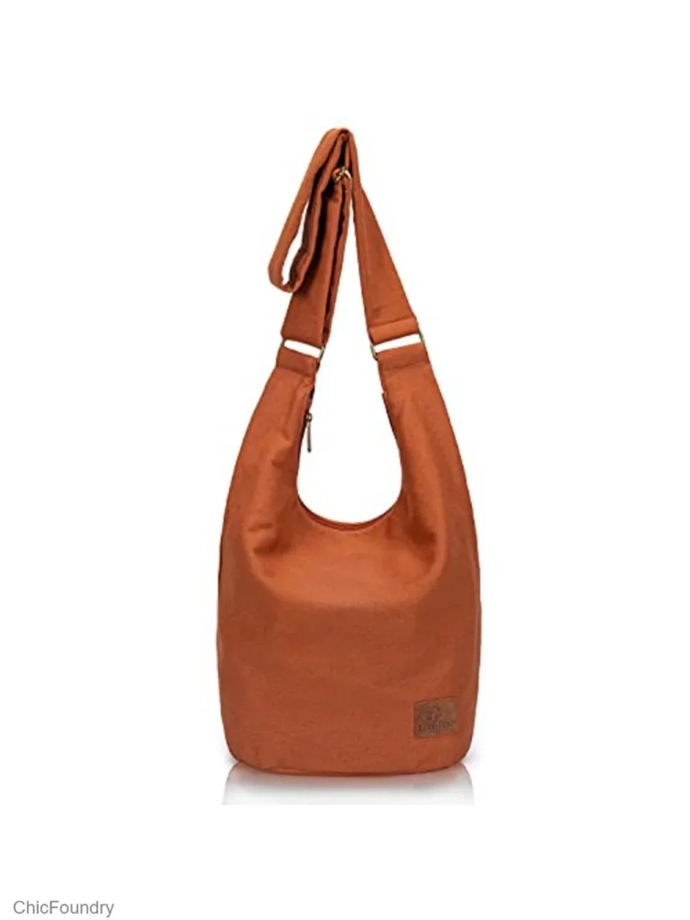 Large Canvas Hippie Crossbody Bag with Long Zipper - Woven Flower Sling